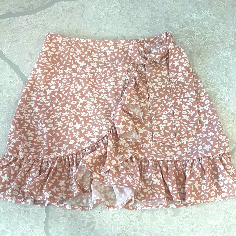Floral Ruffle Trim Knot Wrap Skirt